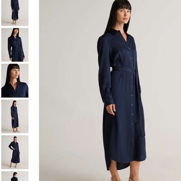 Quince Washable Stretch Silk Maxi Shirt Dress in Navy Size Medium - Picture 1 of 6